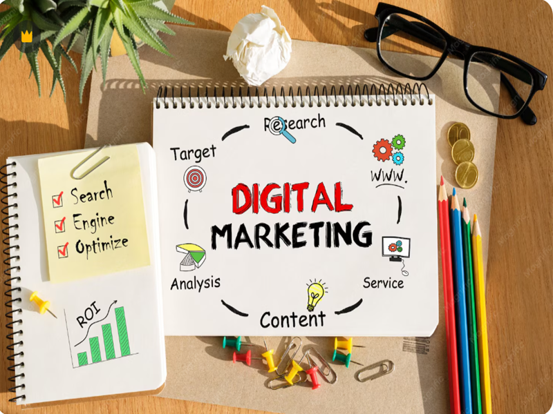 Digital marketing professionals analyzing AI tools, SEO performance, social media campaigns, and marketing trends for business growth in 2026.