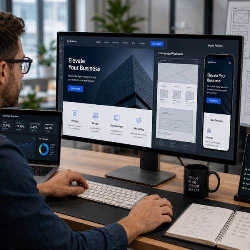 Professional web designer creating an SEO-friendly business website